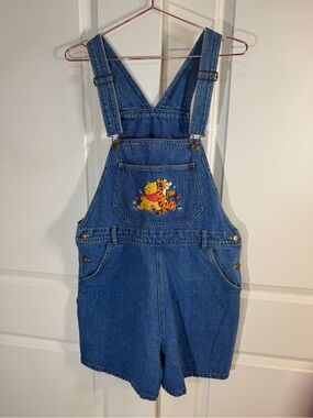 Vintage Disney Blue Denim Winnie the Pooh & Tigger Embroidered Short Overalls L